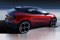 「アルファ・ロメオ・ジュニア」のデザインスケッチ。リアエンドはイタリア語で「切り落とされた尾」を意味するコーダトロンカと呼ばれる特徴的なデザインが採用された。