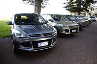 アデレードのホテルにずらりと並んだ新型「クーガ」。エクステリアデザインは従来型のイメージを引き継いでいる。
    