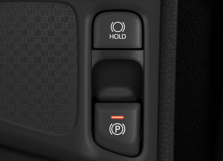 ハイブリッド車には電動パーキングブレーキ・ブレーキホールド機能が標準装備となった。