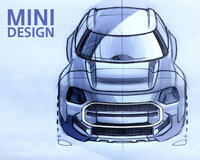 「MINIカントリーマン」のデザインスケッチ。どの段階のものかはわからないが、いずれにせよ、これを見て即座にMINIブランドのモデルであると当てられる人はまずいないだろう。