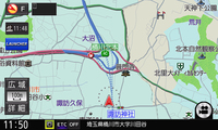 圏央道・桶川北本ICよりも東側は未開通（平成27年度中に開通の予定）だが、美優Naviの地図は破線で開通予定の道路が表示されている。