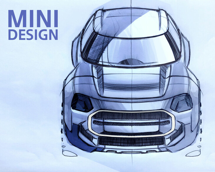 「MINIカントリーマン」のデザインスケッチ。どの段階のものかはわからないが、いずれにせよ、これを見て即座にMINIブランドのモデルであると当てられる人はまずいないだろう。