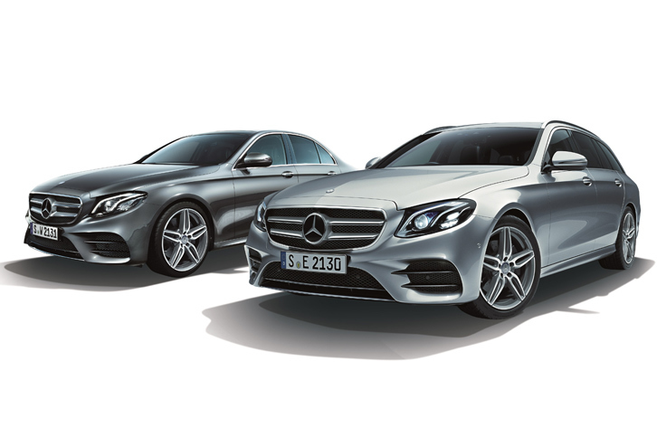 「メルセデス・ベンツEクラス セダン」（左）と「Eクラス ステーションワゴン」（右）。