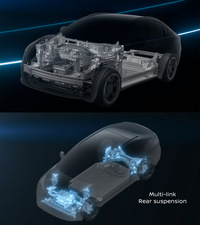 プラットフォームには、「日産アリア」や「ルノー・メガーヌE-Techエレクトリック」と同じく「CMF-EV」を採用。これに伴い、リアサスペンションはトーションビーム式からマルチリンク式に変更された。