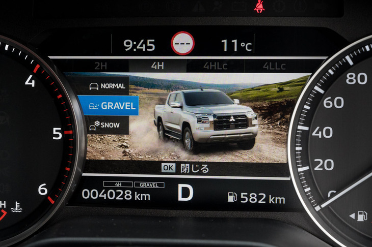 4Hでは「ノーマル」「グラベル」「スノー」のモードが選べる。2Hでは「ノーマル」「エコ」の2種類。