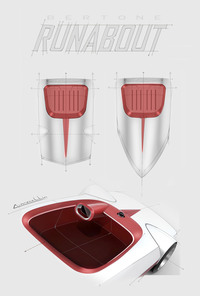 バルケッタ（小型ボート）のデッキにイメージがつながるフロントフード、そして“器のような空間”。（提供：Bertone）