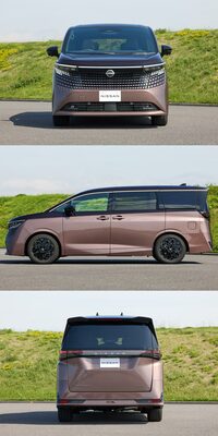 新型「日産エルグランド」のボディーサイズは、全長×全幅×全高＝4995×1895×1975mmと、「トヨタ・アルファード」（同＝4995×1850×1935～1945mm）より全幅・全高が大きい。