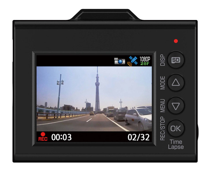 フロントカメラの室内側から見る。2インチ液晶に映る映像は広角レンズでありながら周辺がゆがまず自然なのがいい。