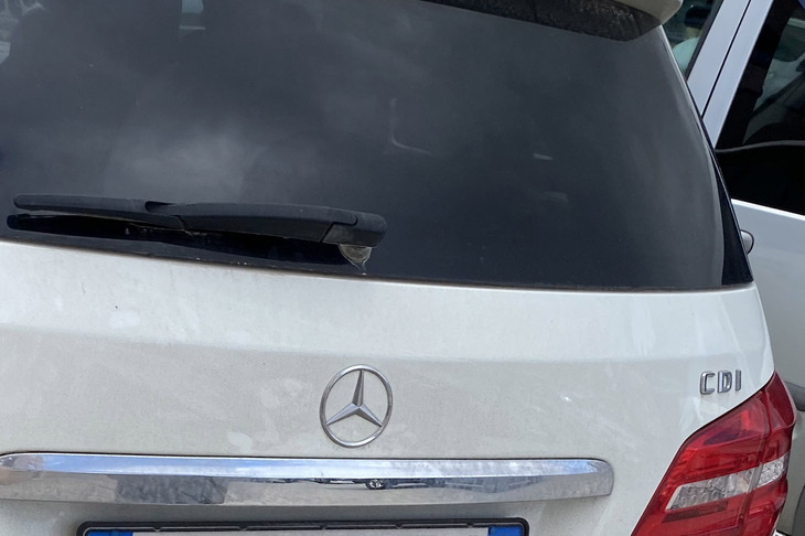 「メルセデス・ベンツBクラス」のテールゲートに貼られたバッジ。