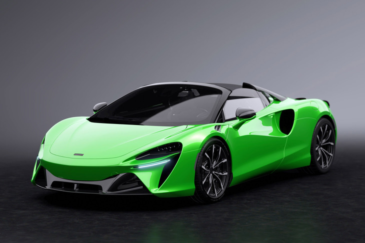 「SYNERGISED GREEN」の外板色をまとった「MSOマクラーレン・アルトゥーラ スパイダー ジャパンリミテッドエディション」。