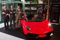 左からランボルギーニ・ジャパンのエジナルド・ベルトーリ代表、ランボルギーニのマウリッツォ・レジアーニ ディレクター兼モータースポーツ責任者、ブランパンのアラン・デラムラ副社長兼マーケティング責任者。