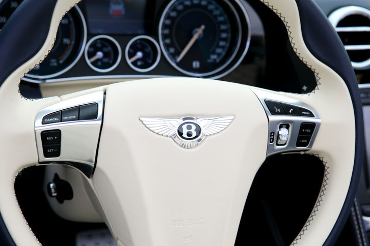 ステアリングホイールのスポーク部には、クルーズコントロール機能やオーディオの操作スイッチが備わる。