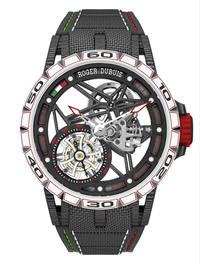 「ゼロウーノ」の発表に合わせてジュネーブのマニュファクチュールであるロジェ・デュブイが発売したトゥールビヨン「エクスカリバー スパイダー イタルデザインエディション」。8個限定で6万スイスフラン（税込みで約672万円）。