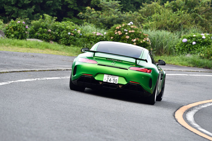 ワイドタイヤの装着とトレッド拡大のため、「AMG GT R」にはフェンダーが大きく張り出したワイドボディーが採用されている。全幅は、「AMG GT／GT S」より55mm幅広い1995mm。