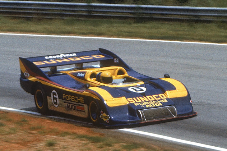 1973年のカナディアン-アメリカン・チャレンジカップでシリーズチャンピオンに輝いた、ペンスキーチームの「ポルシェ917/30」。排気量5.4リッターの12気筒ターボエンジンは、1000馬力を優に超える最高出力を発生した。