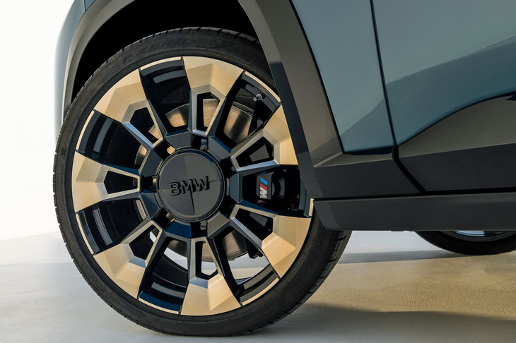 個性的なデザインの23インチホイール。センターには、伝統のBMWエンブレムは使われていない。