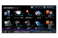 目的地設定メニュー。8つは従来のものだが、右の上下2つは今回新採用された音声入力で探すもの。