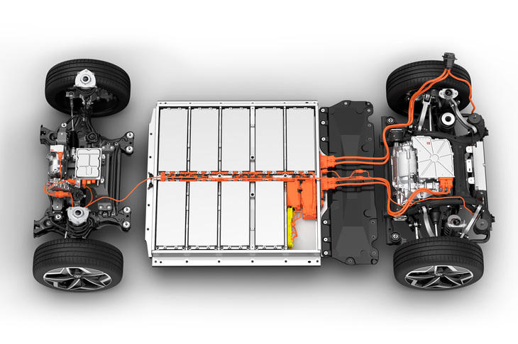 フォルクスワーゲンのEV「ID.3」のパワートレイン。同社のEV専用プラットフォーム「MEB」は、RWDをベースとしている。