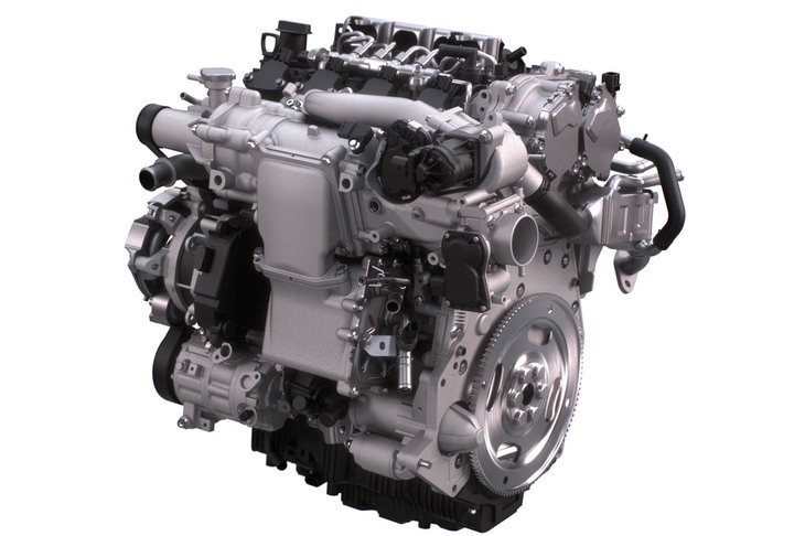 マツダの自己着火型ガソリンエンジン「スカイアクティブX」。マツダ独自の燃焼方式であるSPCCI（火花点火制御圧縮着火）の採用により、高出力と高効率を実現している。