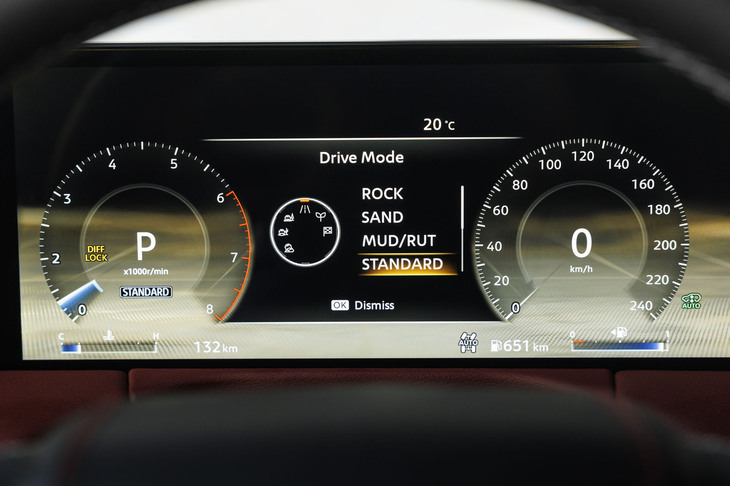 メーター用（写真）とインフォテインメント用のディスプレイはどちらも14.3インチ。ドライブモードはここに写っているほかに「エコ」「スポーツ」もある。