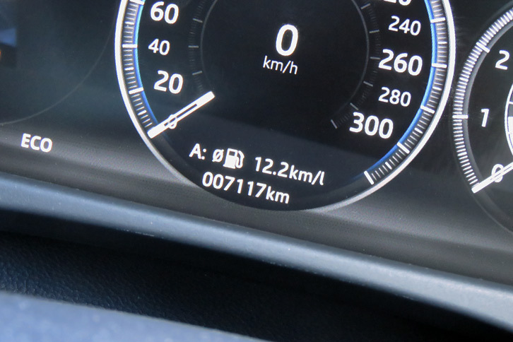 前走車追従機能付きクルーズコントロールを使った区間の燃費は12.2km/リッターとなりました。思っていたより優秀な結果に、うれしいような悲しいような……。