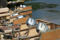 他の遊覧船に搭載されたエンジン推進機「BF9.9」。船を管理する堀川遊覧船のスタッフいわく、「ホンダの推進機はとても丈夫。堀川遊覧船では7000時間でエンジンを交換するけど、ほとんど問題なかった」という。ホンダは、そんなエンジン推進機と同等の信頼性を電動推進機でも実現できるのか？　それも気になるところである……。