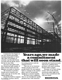 オハイオ州メアリズビルでの四輪車生産の決定を伝える、ホンダの新聞広告（1981年）。