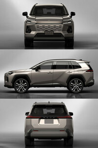 新型「RAV4」の三面図。「Big Foot」（大径タイヤを強調） 、「Lift-up」（高い走破性を想起） 。「Utility」（使いやすい荷室空間）をポイントとしてデザインし、どこへでも行けそうな「RAV4」らしさを表現したとしている。