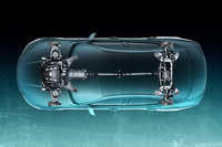 「ギブリ ディーゼル」の透視図。前後重量配分は51：49と、ガソリン車の「ギブリ」（50：50）とほぼ同じ比率である。
    