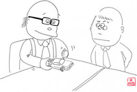 『SUPRER CG』初代高島編集長による修復と、疑心暗鬼で見守る筆者(再現図)。（イラスト＝大矢アキオ、Akio Lorenzo OYA）