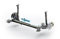 リアサスペンションのビームアクスルに平行して置かれる“第3のダンパー”を示すイラスト。「ダイナミック・ロール・コントロール」は、KYB Suspension Europeと共同開発された。