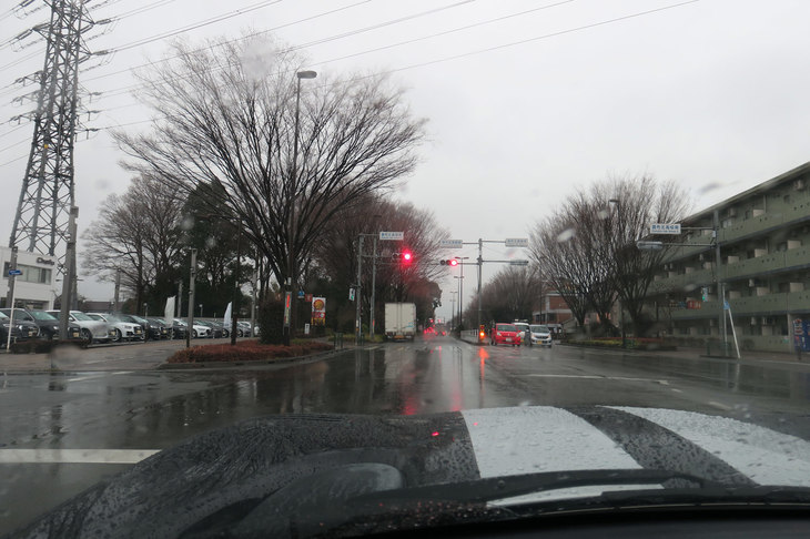 武蔵野→相模原の道程における雨はこんな感じ。想像以上に雨脚が強く、よみうりランドや百合丘の丘陵ではケツを滑らせながら坂道発進する羽目に。……タイヤ交換は早いほうがいいです。マジで。