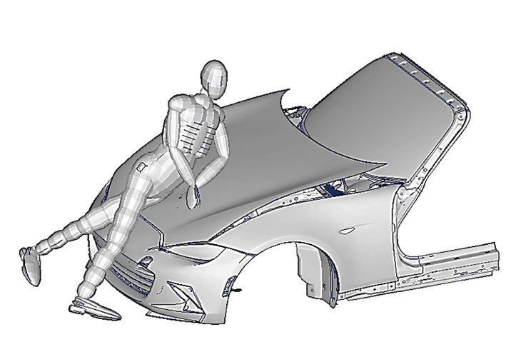 4代目「マツダ・ロードスター」に採用されたポップアップボンネット。衝突時にボンネットが浮き上がる仕組みで、スポーツカーらしい低いボンネットと歩行者保護の両立を図っている。