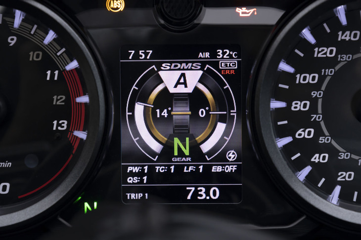 今回のフルモデルチェンジでは電子制御を大幅に強化。出力特性やトラクションコントロール、エンジンブレーキコントロールなど5つの制御を切り替えできるライディングモードセレクター「SDMS-α」が搭載された。