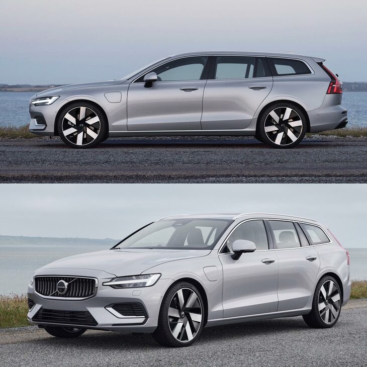 日本でもおなじみの「ボルボV60」。真横から見るとリアオーバーハングは結構あるが、角を削り込んでいるため、斜め前から見るとほとんどその存在を感じない。