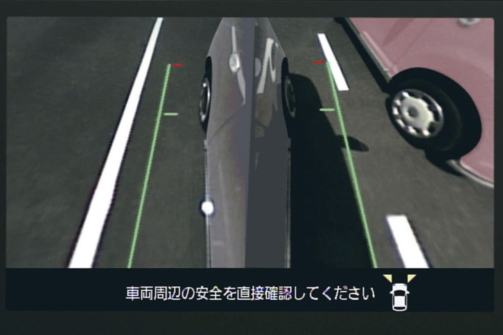 死角になりやすい車体の左右両側の様子を表示できる、パノラマモニターの「レフト＆ライトサイドビュー」。