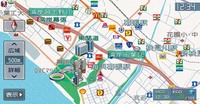 500mスケールでもコンビニ／ファミレス／ファストフード／GSの各ランドマークの表示が可能。ブランドで指定することもでき、非表示とすることもできる。