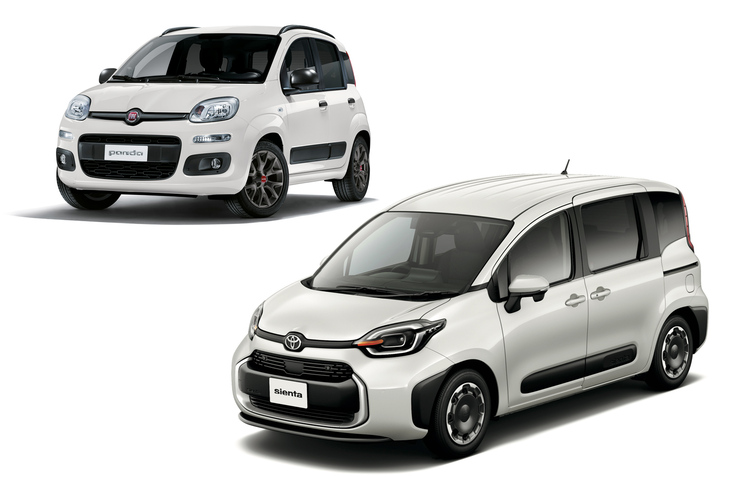 3代目「シエンタ」（右下）はデビュー当時、「『フィアット・パンダ』（左上）に似ている！」と一部で騒がれた。
