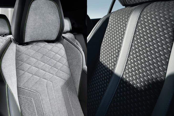 「SUV e-2008 GTライン」（左）と「SUV e-2008／SUV 2008アリュール」（右）のシート表皮。