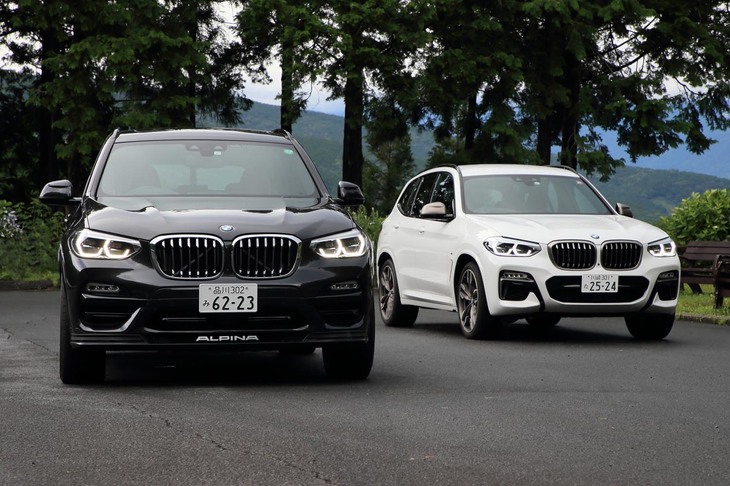 ブランドは違っても、メカニズムには共通点の多い「BMWアルピナXD3」（写真左）と「BMW X3 M40d」（同右）。価格は前者が1115万円で、後者が901万円となっている。