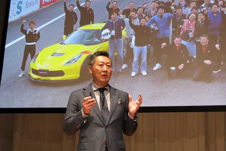 2017年の日本市場における戦略を語る、ゼネラルモーターズ・ジャパンの若松 格社長。「量より質を重視し、コモディティーにならない、強い特徴を持つ特別なクルマを提供したい」とのこと。