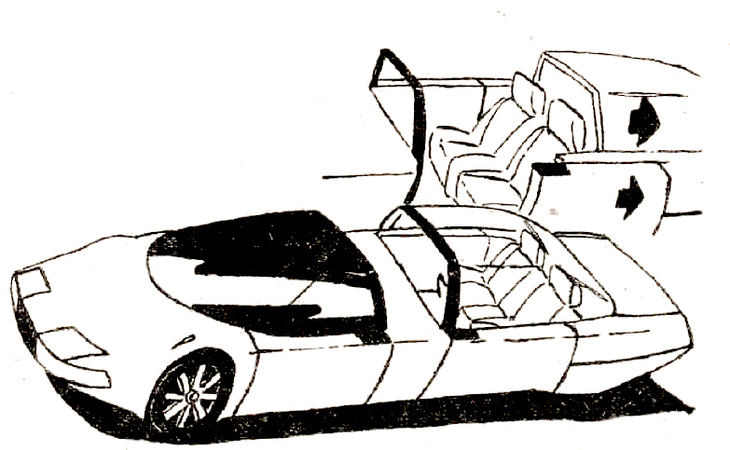 防弾ガラス張りのVIP用リムジン「客人（まろうど）」。オープンにもなるようキャノピーはスライド式で、ホイールは御所車をイメージさせる意匠にした。