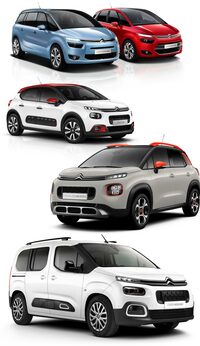 シトロエン輝かしきころ（といってもつい最近だが）の各車。上から順に2代目「C4ピカソ／グランドC4ピカソ」（2013年）、3代目「C3」（2016年）、2代目「C3エアクロス」（2017年）、3代目「ベルランゴ」（2018年）。