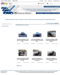 オークションサイト「ebay」に公開されたイタリア政府公用車の競売ページ。支払い方法は銀行または郵便振り込み。返品は14日以内というのが条件だ。