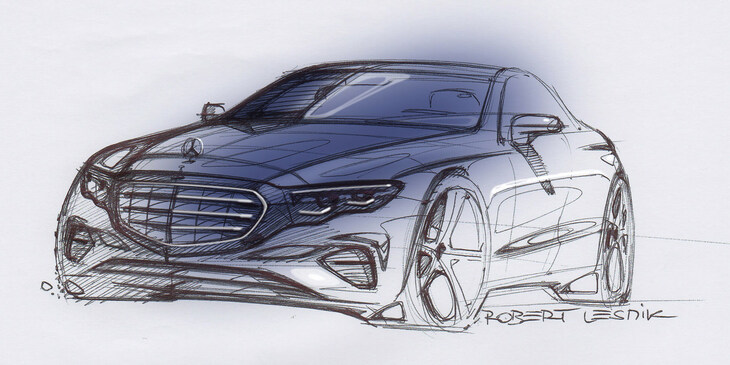 新型「Eクラス」のデザインスケッチ。このモチーフは今後、他のモデルにも幅広く展開されていくのだろうか。