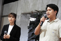 海洋ごみの回収とその認知向上や、規格外野菜のアップサイクルなどに取り組む、藤井ゼミの村田雅寛氏（写真向かって右）と友兼 蛍氏（同左）。村田氏は北海道における獣害の現状を受け、猟師としても活動している。