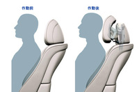 「プリクラッシュインテリジェントヘッドレスト」は、後方車両に追突される可能性が高いと判断した場合に、運転席のヘッドレストが写真のように前に移動し、むち打ちを防ぐ。（写真＝トヨタ自動車）