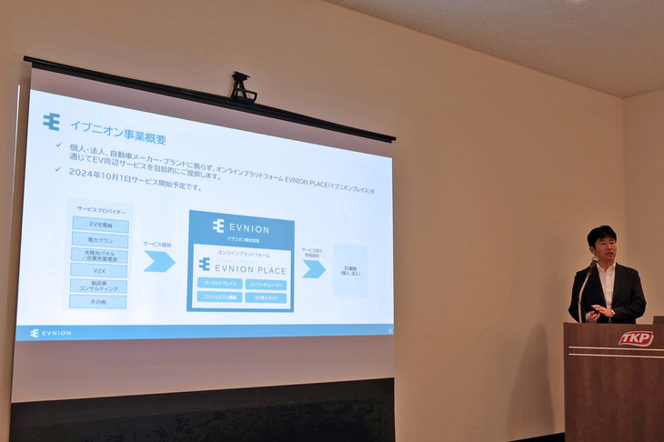 イブニオンの事業概要について説明する、同社の窪田賢太 代表取締役社長。