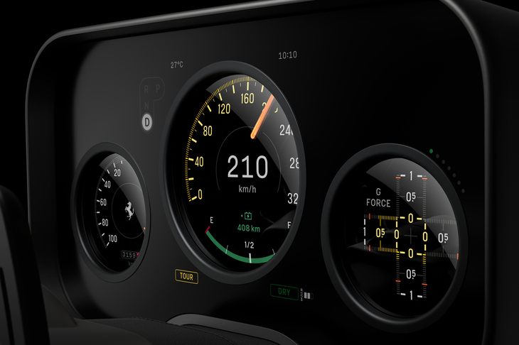 インストゥルメントクラスターは、デカい液晶画面にアナログっぽいグラフィックを映すのではなく、アナログの計器類と液晶ディスプレイを融合した設計／デザインとなっている。