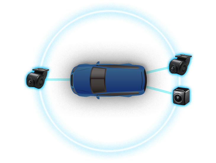 前後カメラが捉えた映像はHD画質でナビモニター上で確認が可能。記録映像のリアルタイム表示もできる。